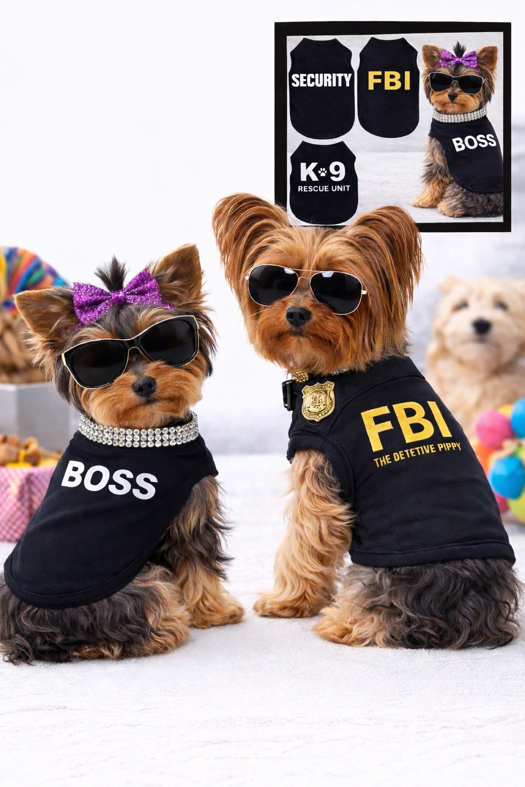 Sevyn & Hevyn 4 Pieces Dog Shirts for Small Dogs Dog Shirts Dog Tshirt Puppy Clothes for Small Dogs Yorkie Clothes Chihuahua Clothes Black Security Shirt （Small）