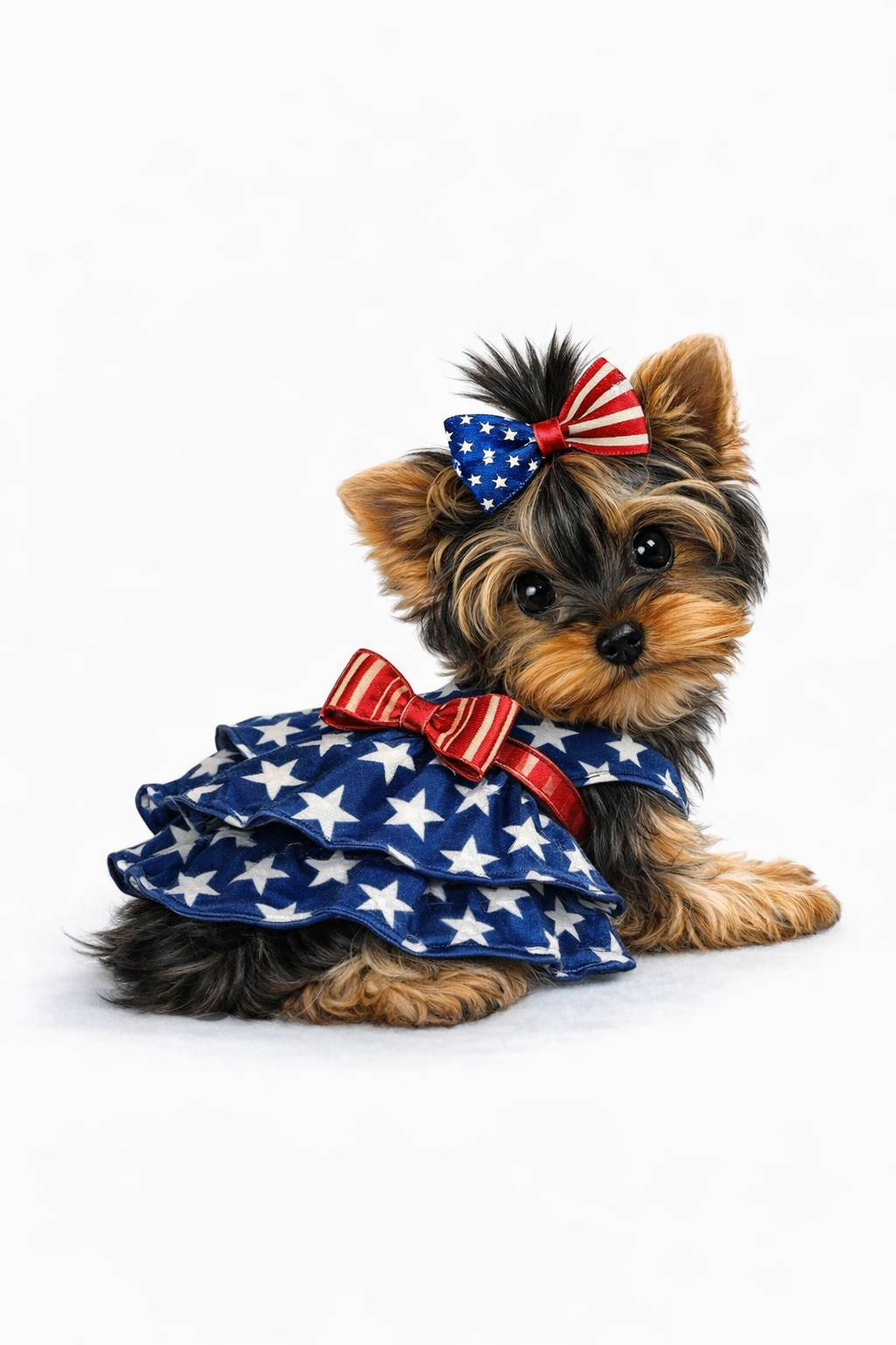 Sevyn & Hevyn Star Tiered Ruffle Dog Dress 4th of July Dog Clothes for Small Dogs Girl Patriotic Dog Summer Dress Pet Outfit Royal Blue Red White Small
